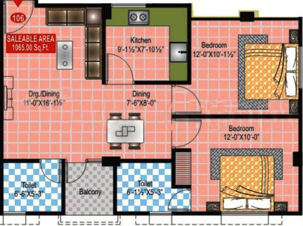 Ruheen Eco Homes (2BHK+2T (1,065 sq ft) 1065 sq ft)