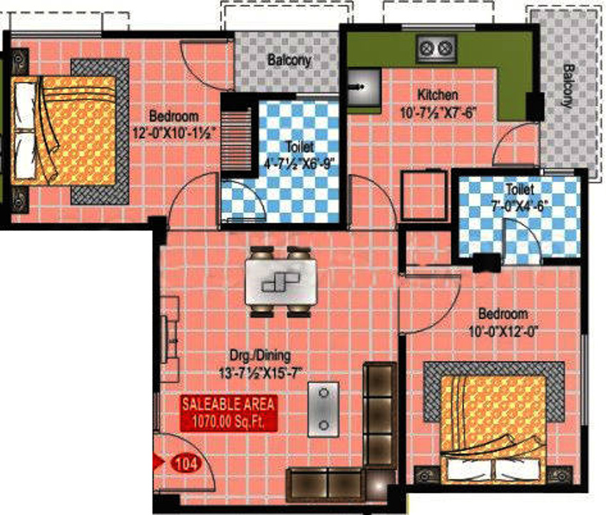Ruheen Eco Homes (2BHK+2T (1,070 sq ft) 1070 sq ft)