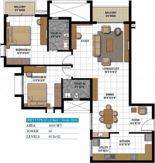 Prestige Hillside Gateway (2BHK+2T (1,644 sq ft) + Study Room 1644 sq ft)