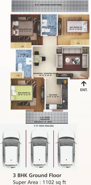 Ubber Golden Palm Apartments (3BHK+3T (1,102 sq ft) 1102 sq ft)