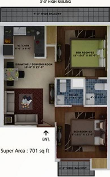 Ubber Golden Palm Apartments (2BHK+2T (701 sq ft) 701 sq ft)
