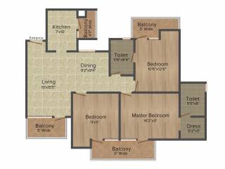 Rudra Uno (3BHK+2T (1,600 sq ft) 1600 sq ft)