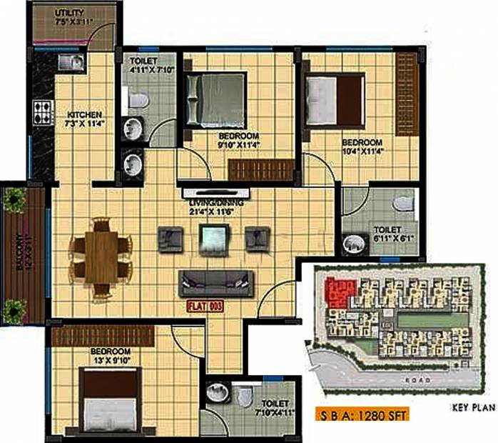 Eminence Park (3BHK+3T (1,280 sq ft) 1280 sq ft)