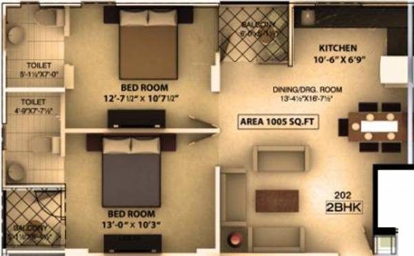 Safe Parkwoods (2BHK+2T (1,005 sq ft) 1005 sq ft)
