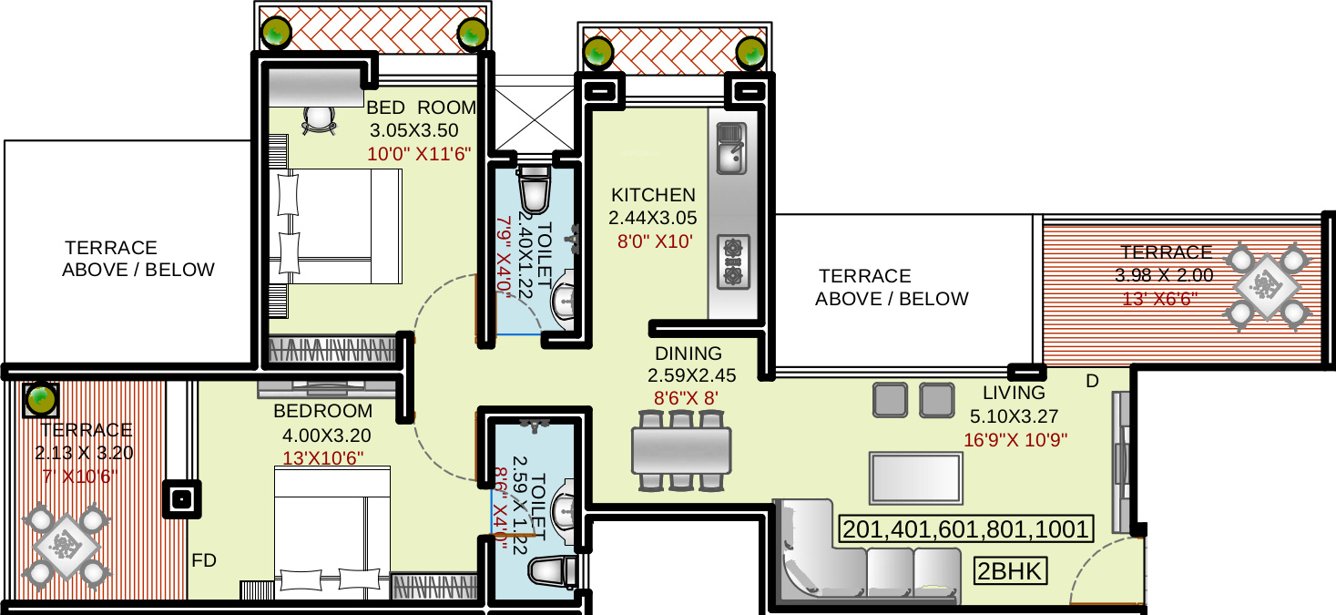 Deron Bhushanam (2BHK+2T (1,209 sq ft) 1209 sq ft)