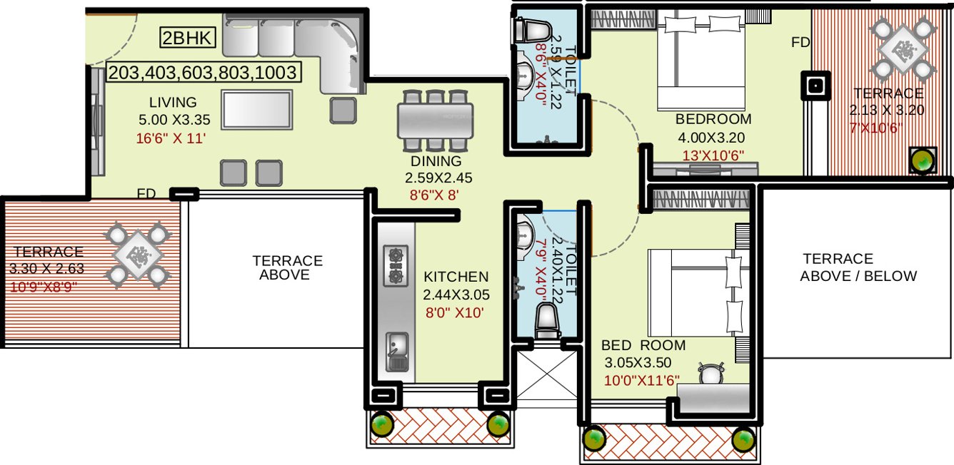 Deron Bhushanam (2BHK+2T (1,227 sq ft) 1227 sq ft)
