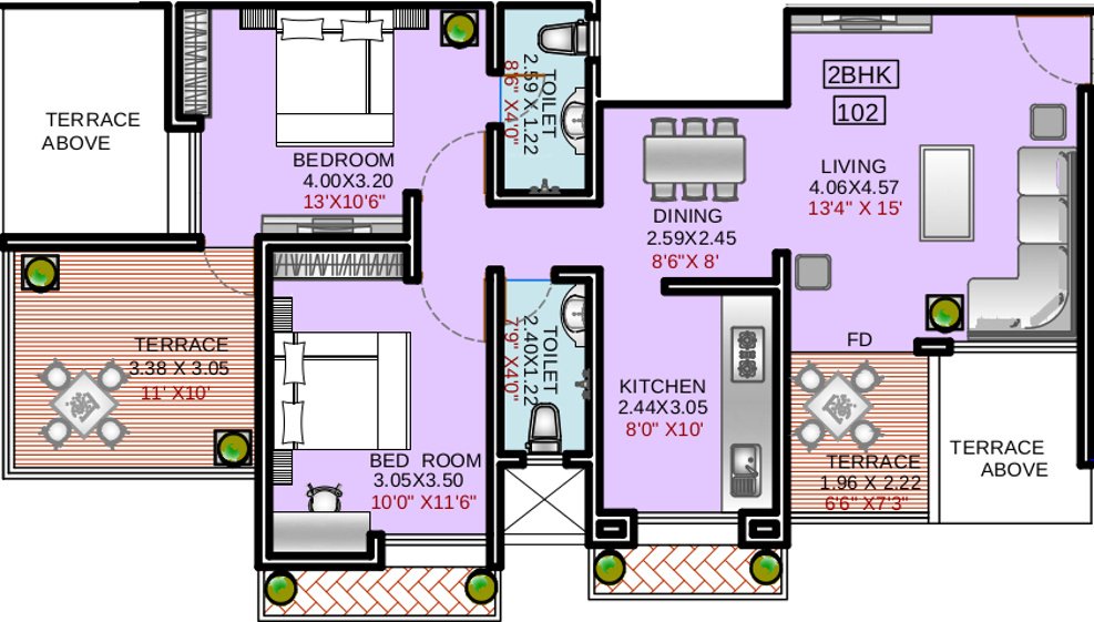 Deron Bhushanam (2BHK+2T (1,236 sq ft) 1236 sq ft)