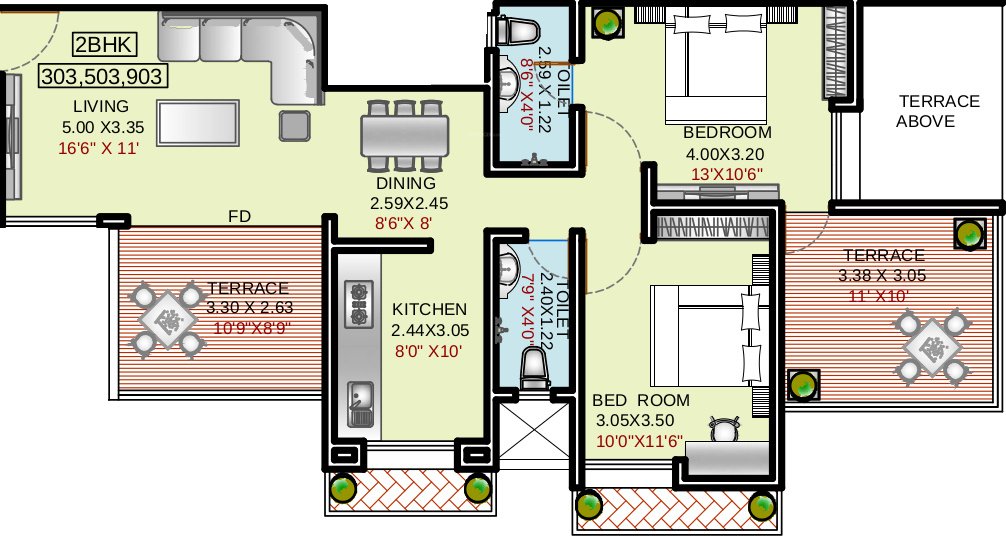 Deron Bhushanam (2BHK+2T (1,283 sq ft) 1283 sq ft)
