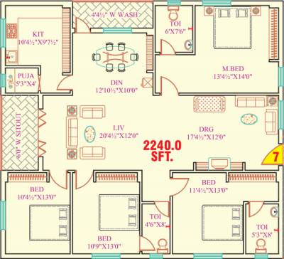 Garuda Constructions Crest Floor Plan (4BHK+3T (2,240 sq ft) + Pooja Room 2240 sq ft)