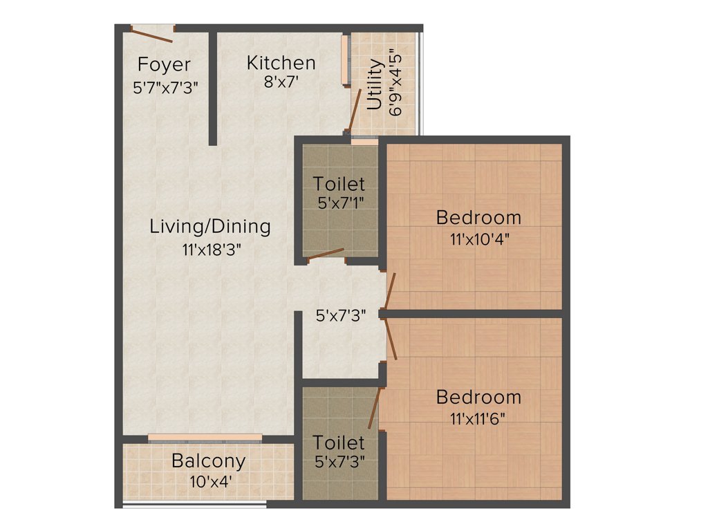 CMRS Royal Orchid (2BHK+2T (962 sq ft) 962 sq ft)