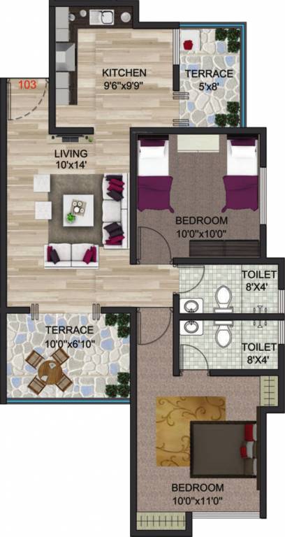 Meghaswana Bhakti Iris (2BHK+2T (874 sq ft) 874 sq ft)