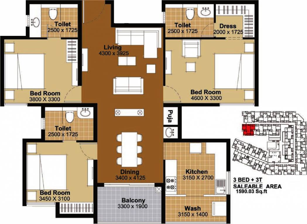 Tulive Viha (3BHK+3T (1,590 sq ft) Pooja Room 1590 sq ft) Tulive Viha (3BHK+3T (1,590 sq ft) Pooja Room 1590 sq ft)