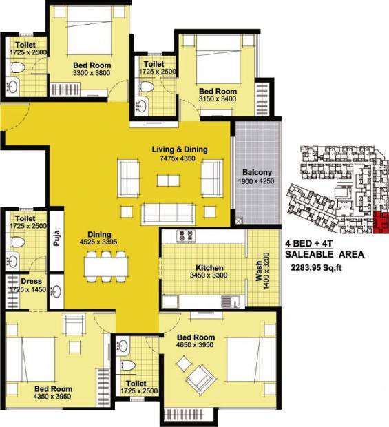 Tulive Viha (4BHK+4T (2,283 sq ft)   Pooja Room 2283 sq ft)