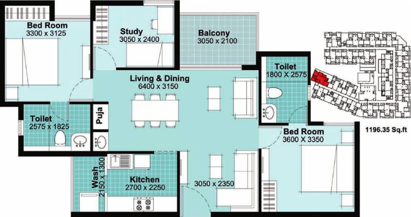 Tulive Viha (2BHK+2T (1,196 sq ft)   Study Room 1196 sq ft)