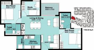 Tulive Viha (2BHK+2T (1,196 sq ft) Study Room 1196 sq ft) Tulive Viha (2BHK+2T (1,196 sq ft) Study Room 1196 sq ft)
