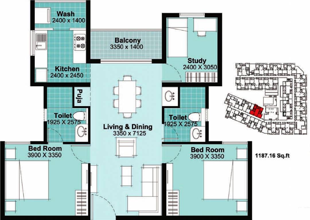 Tulive Viha (2BHK+2T (1,187 sq ft) Study Room 1187 sq ft) Tulive Viha (2BHK+2T (1,187 sq ft) Study Room 1187 sq ft)