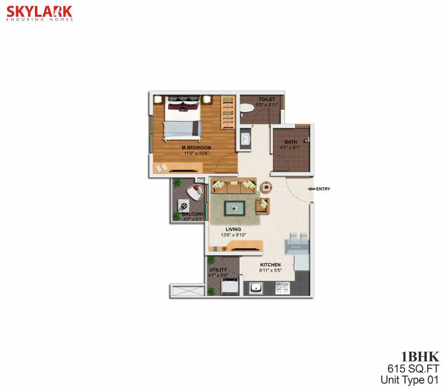 Skylark Royaume (1BHK+1T (615 sq ft) 615 sq ft)