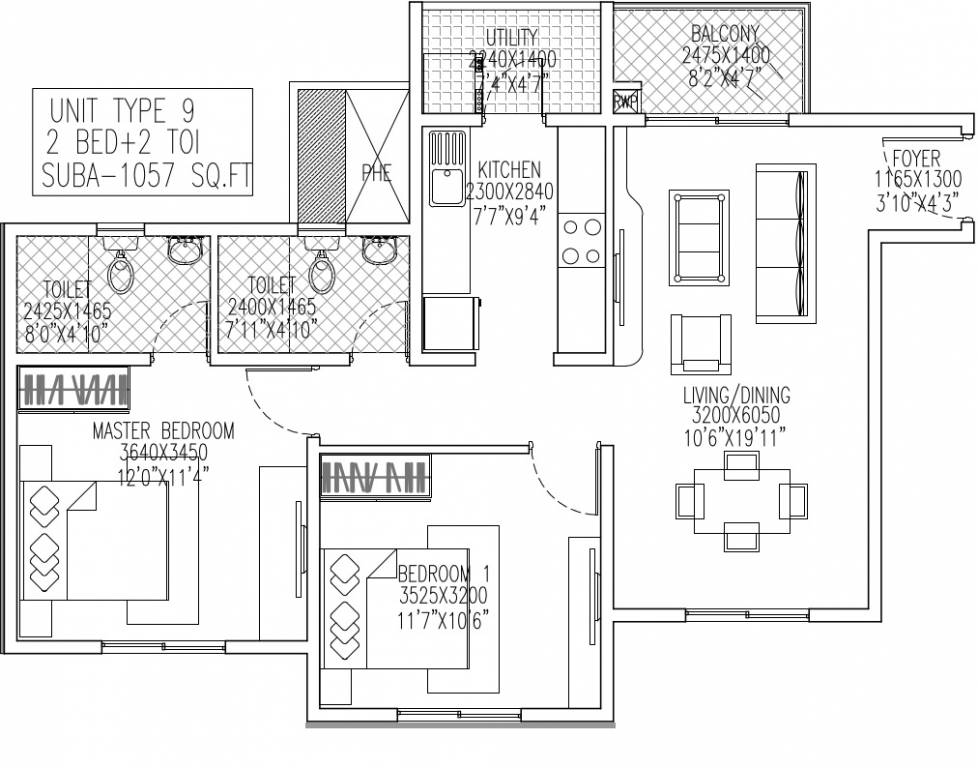 Skylark Royaume (2BHK+2T (1,057 sq ft) 1057 sq ft)