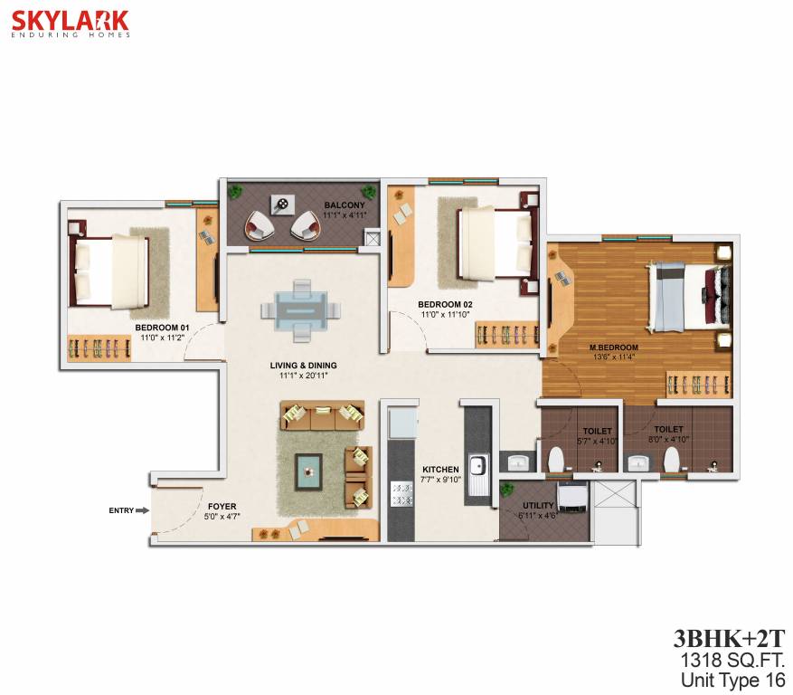 Skylark Royaume (3BHK+2T (1,318 sq ft) 1318 sq ft)