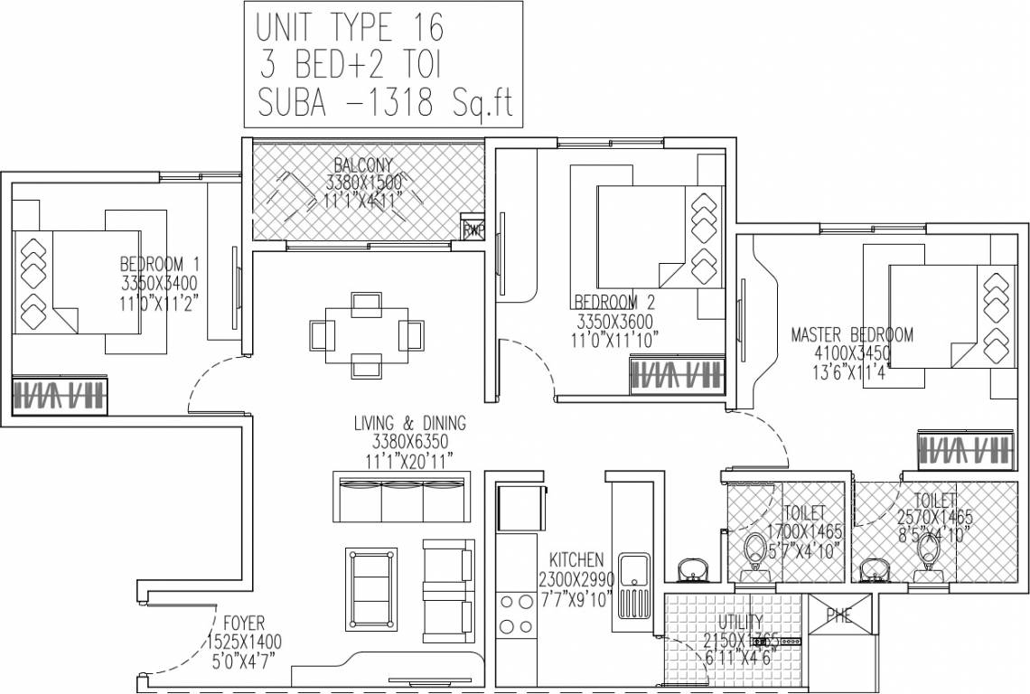 Skylark Royaume (3BHK+2T (1,318 sq ft) 1318 sq ft)