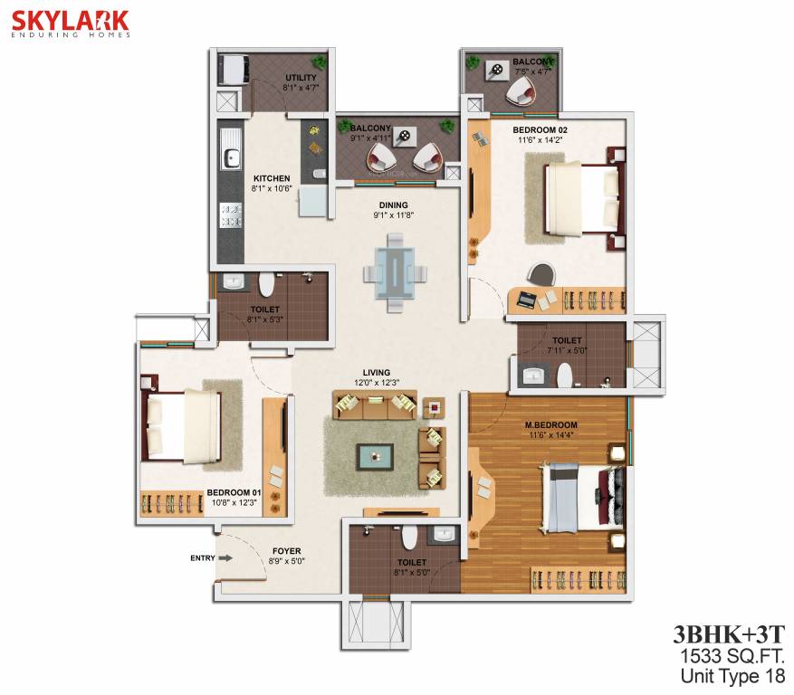 Skylark Royaume (3BHK+3T (1,533 sq ft) 1533 sq ft)