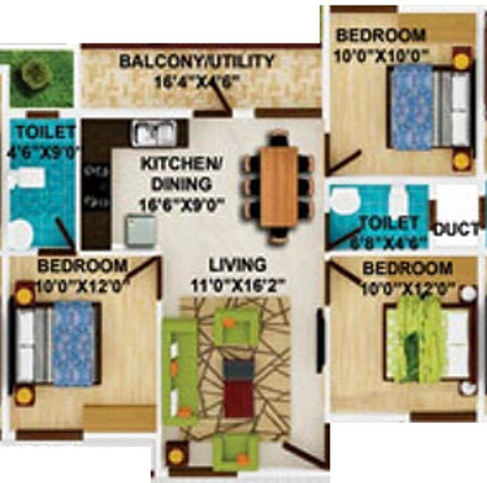 DS Starline (3BHK+2T (1,281 sq ft) 1281 sq ft)