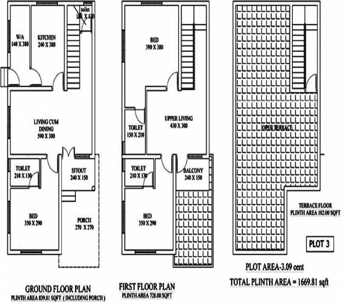 Express Silver Mound Villas Floor Plan (3BHK+3T (1,669 sq ft) 1669 sq ft)