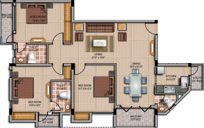 Devinarayan Aise (3BHK+3T (1,442 sq ft) 1442 sq ft)