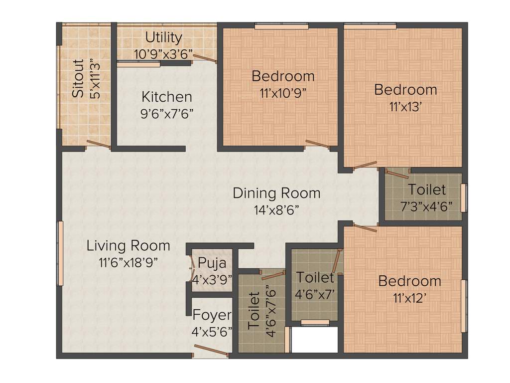 Jamadagni Sankalp (3BHK+3T (1,475 sq ft) Pooja Room 1475 sq ft)