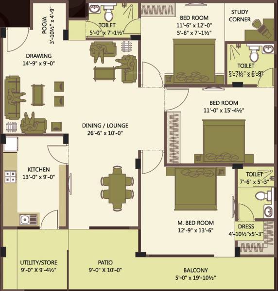 Living The Royal Saket (3BHK+3T (2,100 sq ft) + Study Room 2100 sq ft)