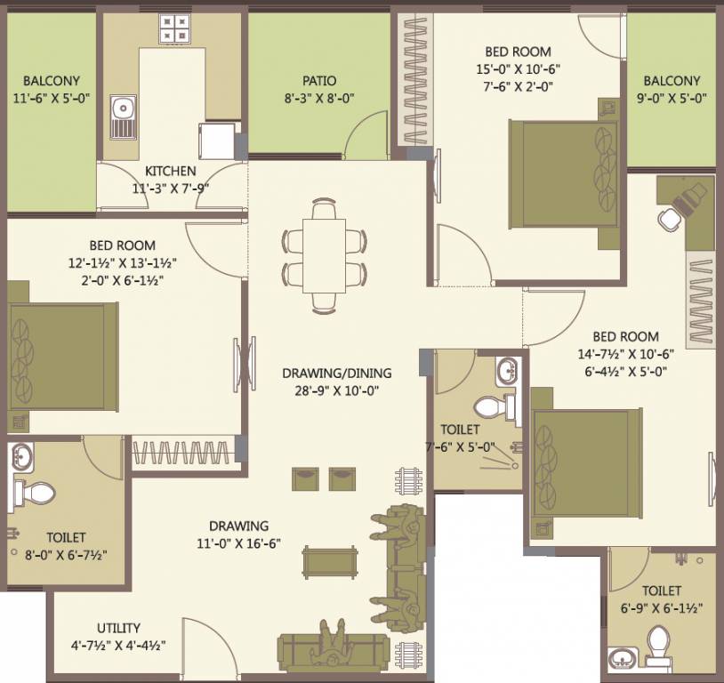 Living The Royal Saket (3BHK+3T (1,850 sq ft) 1850 sq ft)