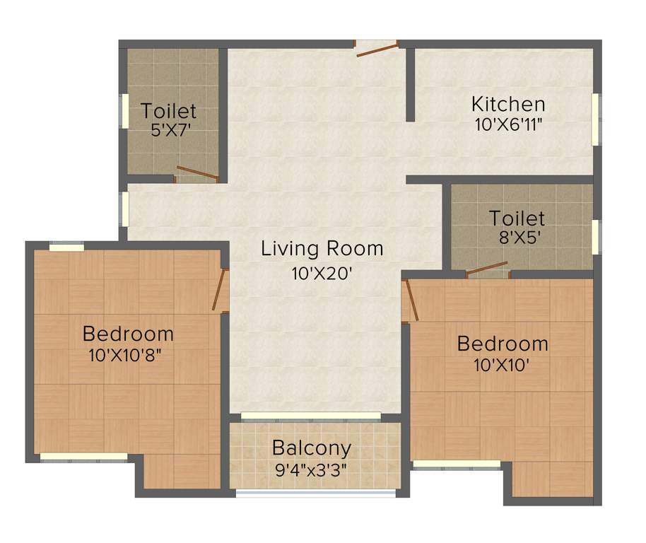 KG Good Fortune (2BHK+2T (875 sq ft) 875 sq ft)