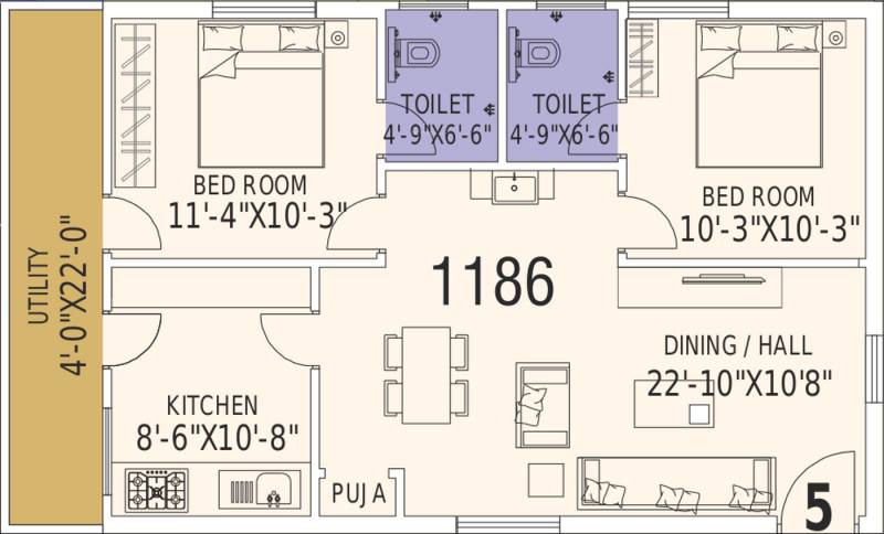 SKS Royal Meadows (2BHK+2T (1,186 sq ft) 1186 sq ft)