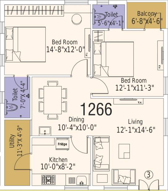 SKS Royal Meadows (2BHK+2T (1,266 sq ft) 1266 sq ft)