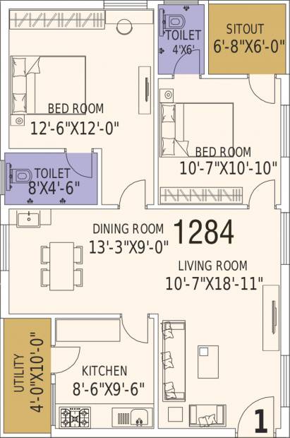 SKS Royal Meadows (2BHK+2T (1,284 sq ft) 1284 sq ft)