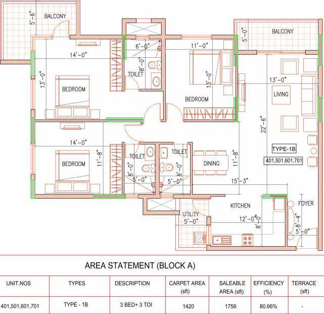 Ramky One North (3BHK+3T (1,756 sq ft) 1756 sq ft)