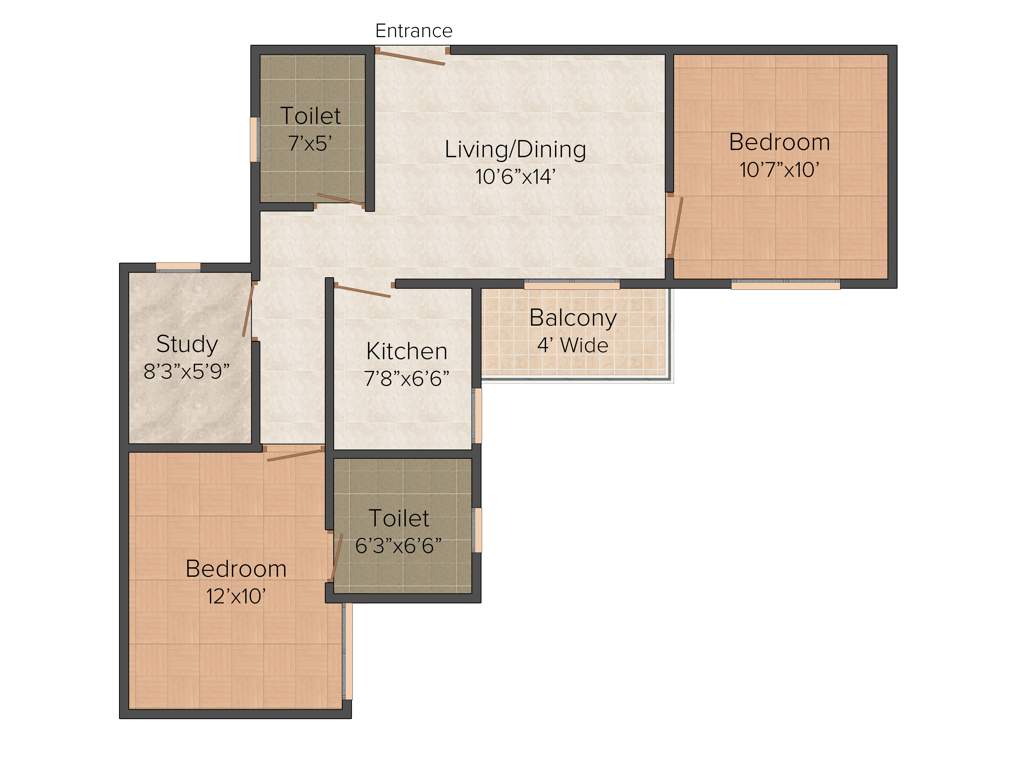 Siddha Town Madhyamgram (2BHK+2T (955 sq ft) + Study Room 955 sq ft)