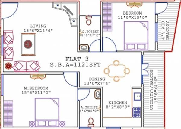 Karnataka Sai Chandra Residency (2BHK+2T (1,121 sq ft) 1121 sq ft)