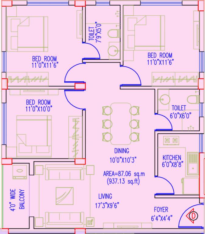 Gurukul Grande (3BHK+2T (1,153 sq ft) 1153 sq ft)