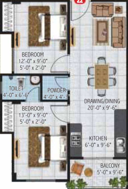 Vardhman Sampada (2BHK+1T (850 sq ft) 850 sq ft)