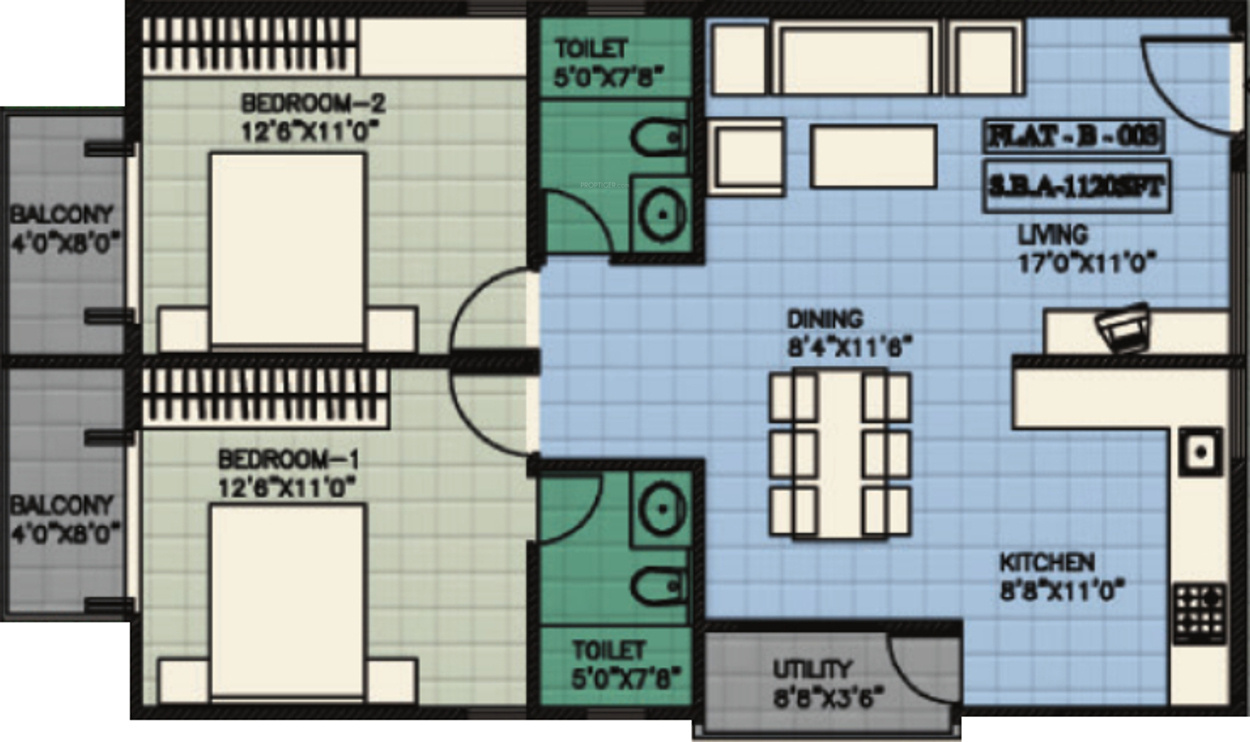 Peony Sai Aastha (2BHK+2T (1,120 sq ft) 1120 sq ft)