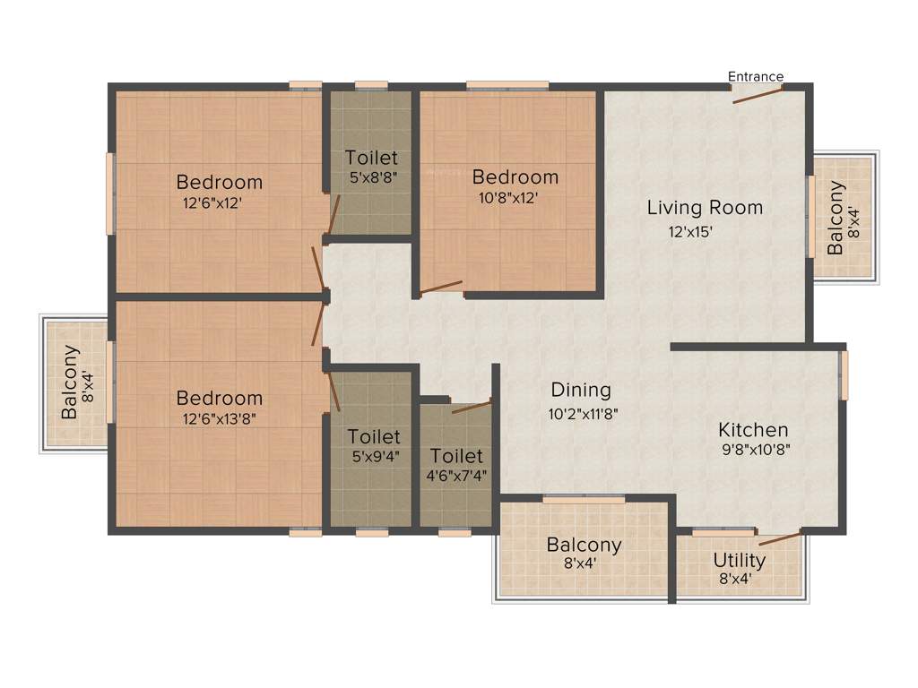 Peony Sai Aastha (3BHK+3T (1,597 sq ft) 1597 sq ft)