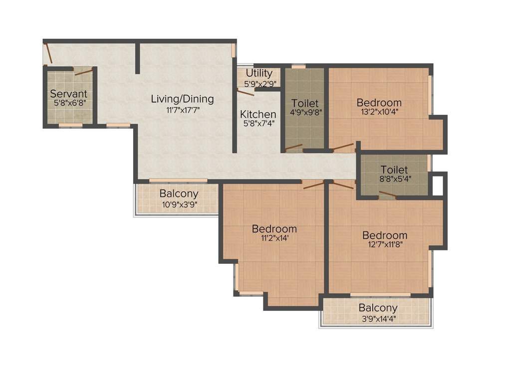 Ganguly Group 4 Sight Florence 3BHK+2T (1,763 sq ft) Servant Room