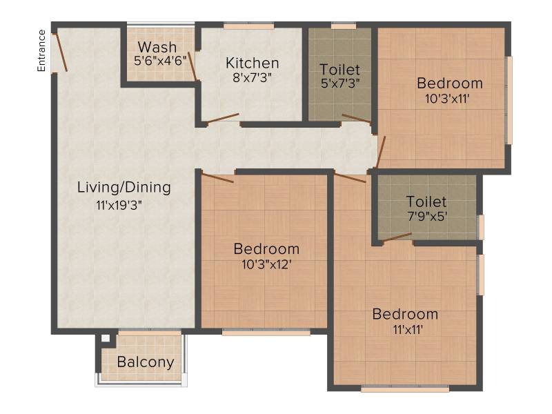 Siddha Happyville (3BHK+2T (1,245 sq ft) 1245 sq ft)