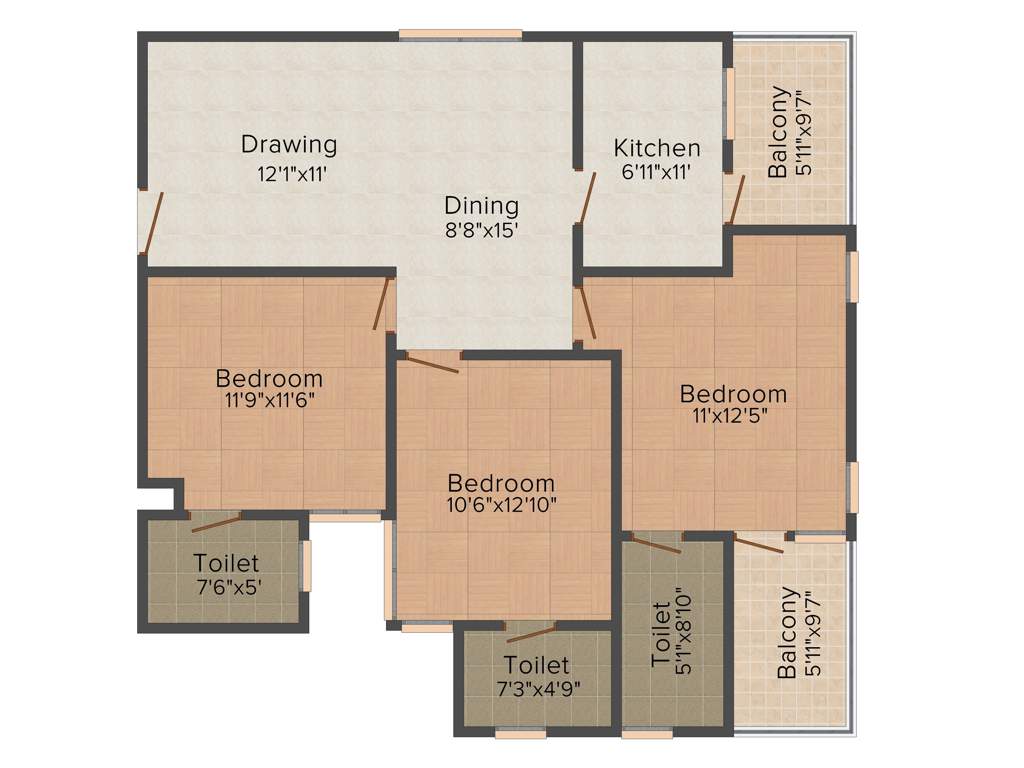 Aashish Acacia (3BHK+3T (1,411 sq ft) 1411 sq ft)
