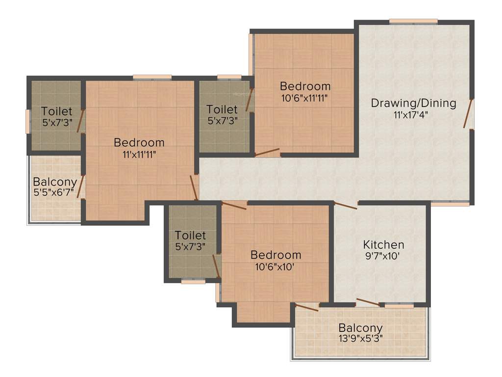 Aashish Acacia (3BHK+3T (1,365 sq ft) 1365 sq ft)