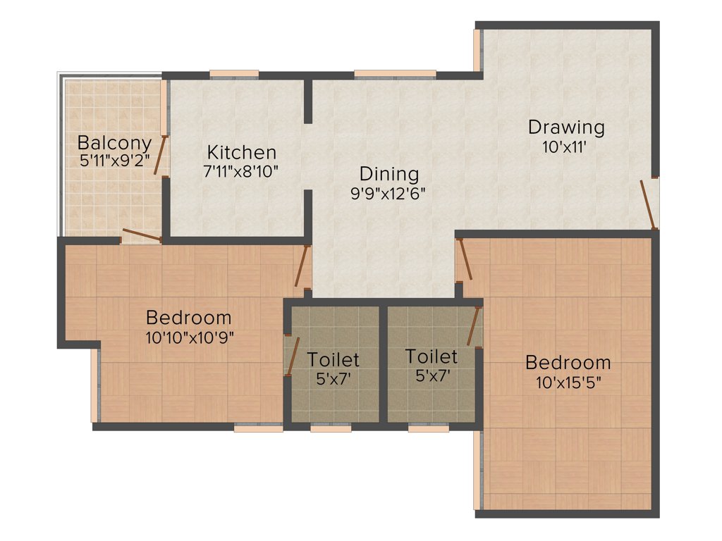 Aashish Acacia (2BHK+2T (1,015 sq ft) 1015 sq ft)