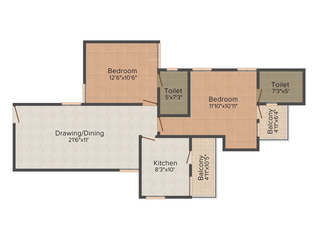 Aashish Acacia (2BHK+2T (1,121 sq ft) 1121 sq ft)
