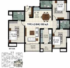 Queens Windsor Castle (3BHK+3T (1,552 sq ft) + Study Room 1552 sq ft)