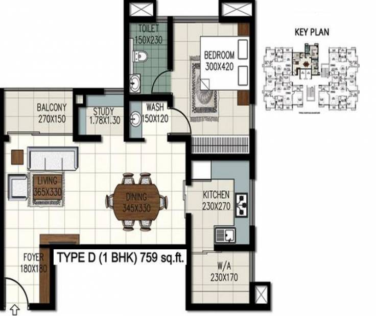 Queens Windsor Castle (1BHK+1T (759 sq ft) + Study Room 759 sq ft)